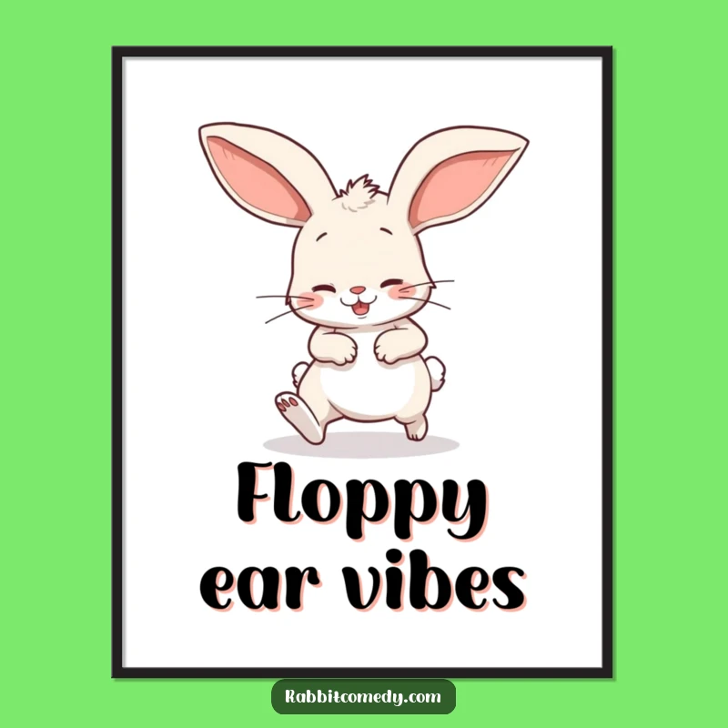 Funny Stumbling Rabbit Poster: Playful Cartoon with Big Floppy Ears Wall Art Gift