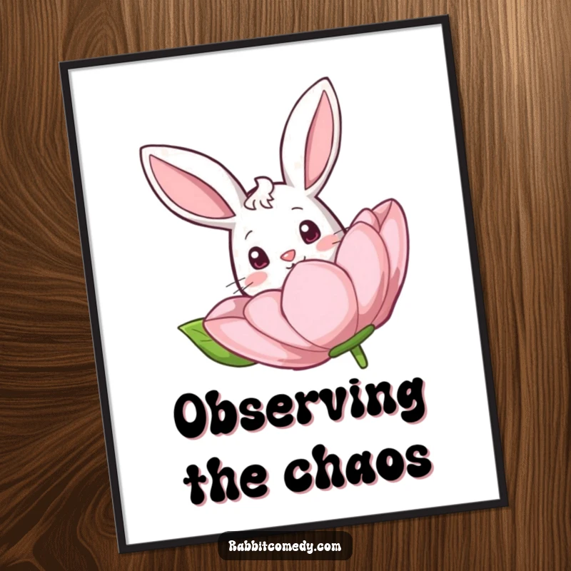 Funny Rabbit Flower Poster: A delightful scene of a curious rabbit peeking from behind a large, cheerful flower.