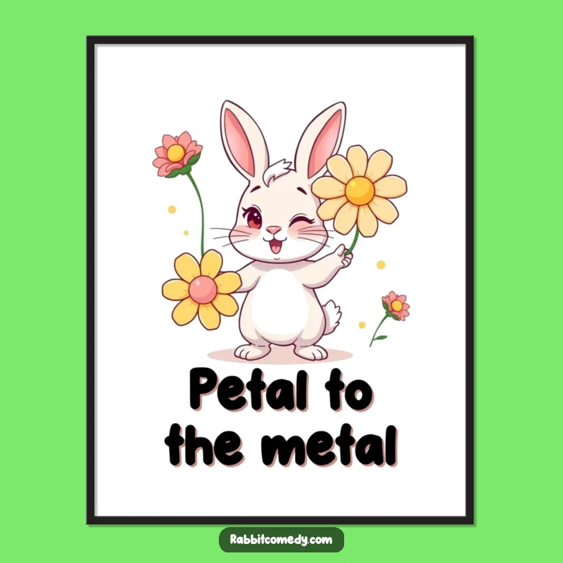 Funny Winking Rabbit Flower Juggling Poster: Artistic and Hilarious Wall Decor Gift