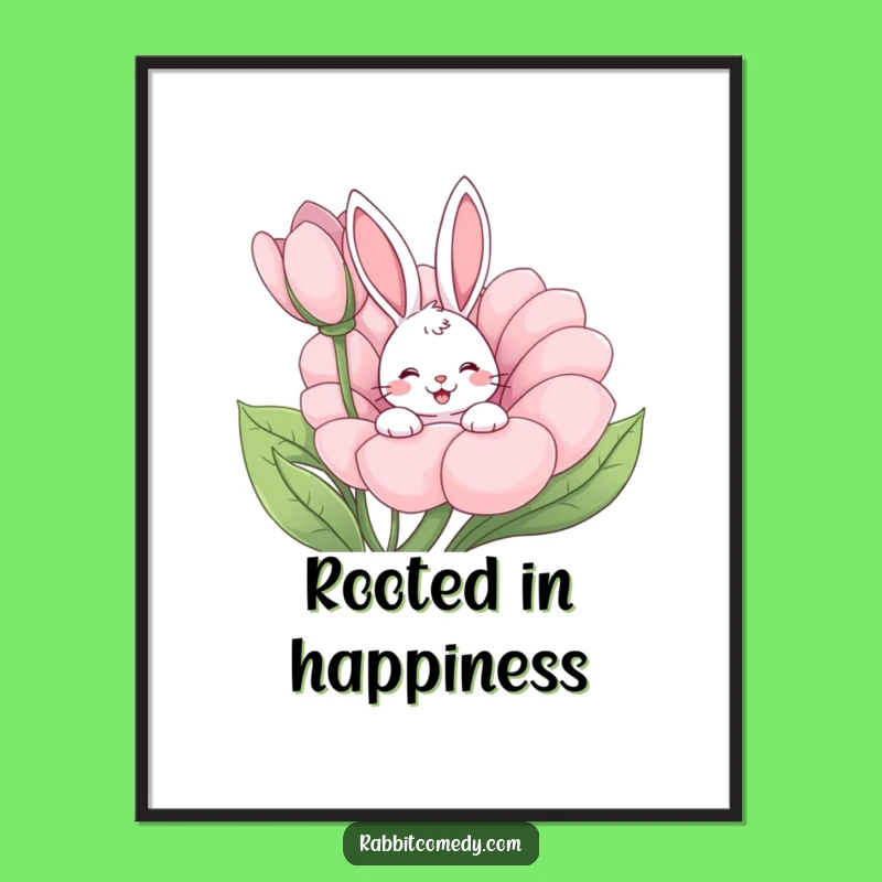 Funny Rabbit Wiggle Flower Poster - Cute Cartoon Art Print Gift