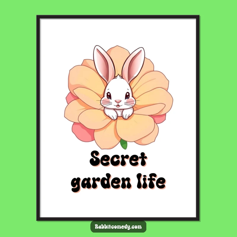 Funny Rabbit Flower Poster: Decorate with Cute Peek-a-Boo Art