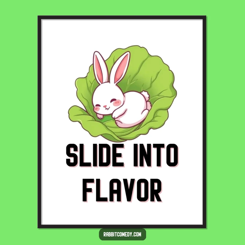 Funny Rabbit Lettuce Slide Poster: Comical Wall Art & Cute Rabbit Gift