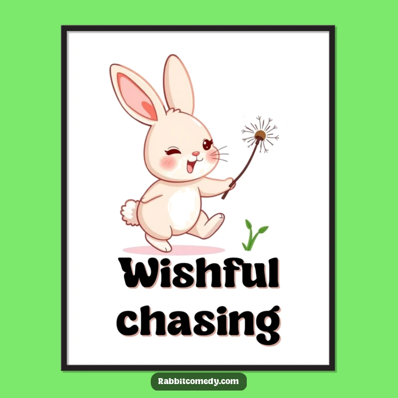 Funny Rabbit Dandelion Poster: Decorate with Humorous Pursuit Art