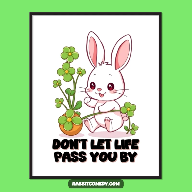 Free Printable Wall Art: Funny Rabbit Chasing Clover downloadable wall decor!
