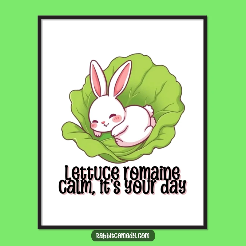 Free Printable Wall Art: Funny Rabbit Lettuce Slide, Cute Downloadable Art Gift