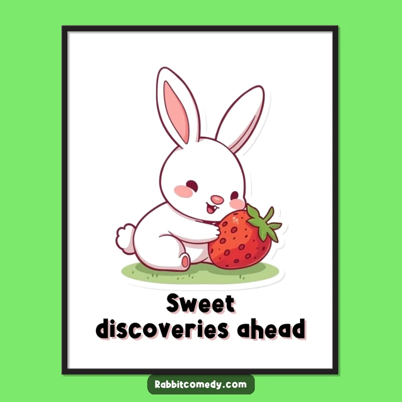 Free Printable Wall Art: Happy Rabbit Discovers Hidden Strawberry