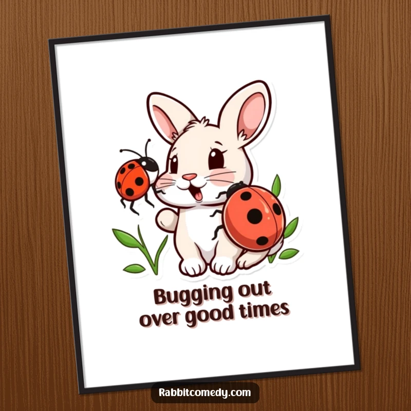 Funny Free Printable Wall Art: A rabbit looks shocked as a ladybug nudges it, a whimsical and charming DIY art piece.