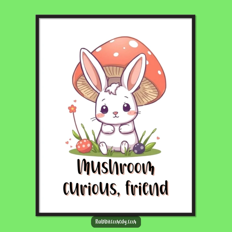 Funny Free Printable Wall Art: Curious Rabbit Behind Mushroom - Downloadable Art!