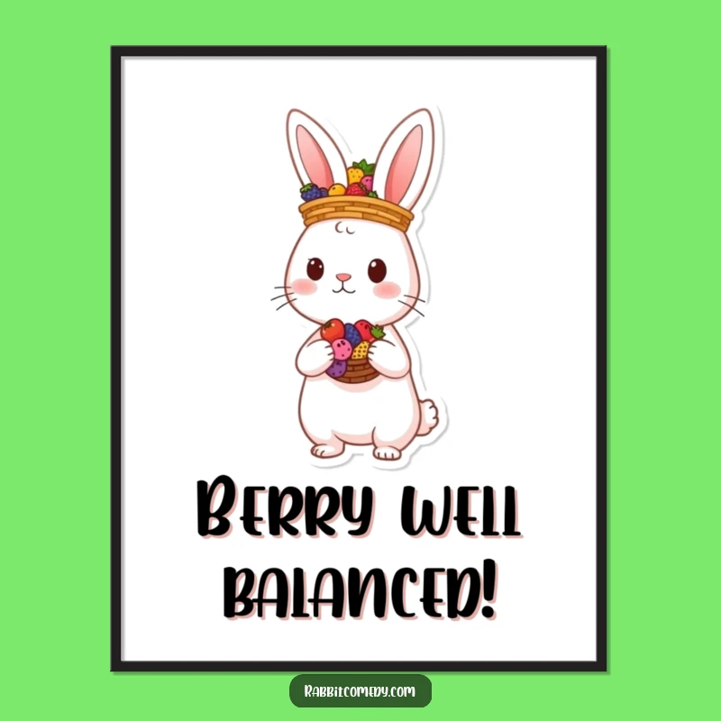 Funny Free Printable Wall Art: Rabbit Berry Balance - Whimsical Animal Art Downloadable!