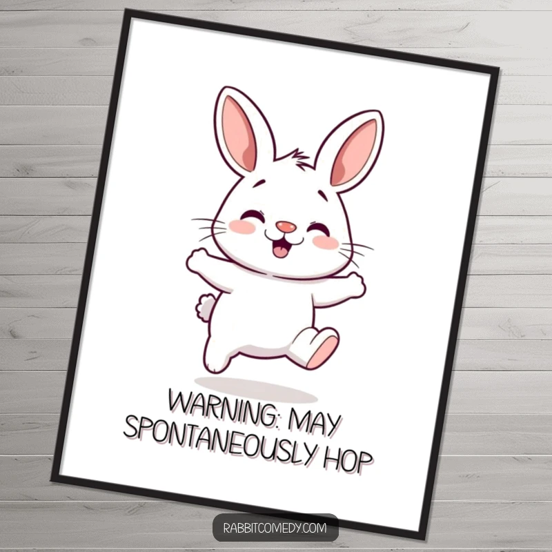 Funny Free Printable Wall Art: A rabbit with a twitching nose captured mid-hop, full of silly, energetic movement. A lively downloadable piece.