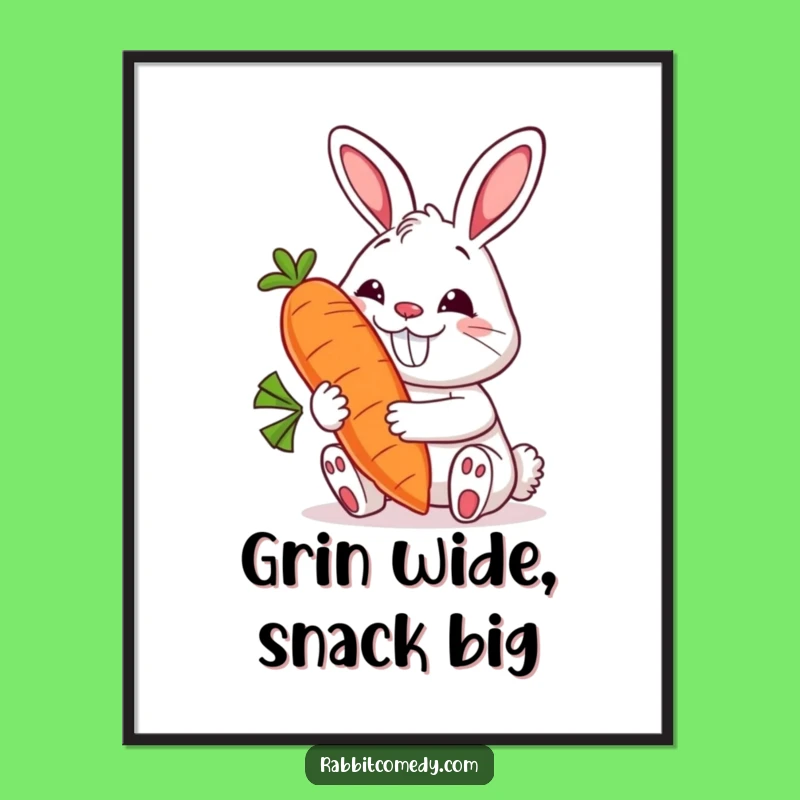 Funny Free Printable Rabbit Wall Art - Grinning Carrot Lover Downloadable Decor