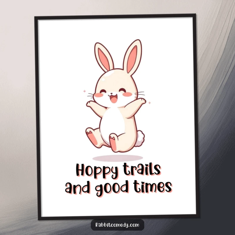 Funny Free Printable Wall Art: A rabbit executes a joyful somersault, its tail a blur of happiness. Playful and fun.