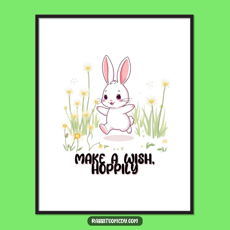Free Printable Wall Art: Funny Rabbit Hopping Sparkling Dandelions Hilarious Decor