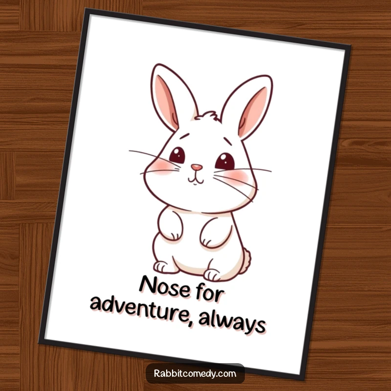 Funny Free Printable Wall Art: A rabbit with highly sensitive, twitching whiskers, actively and curiously sniffing the air.
