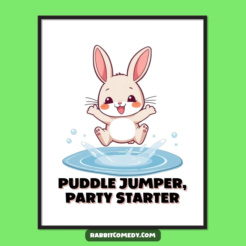 Funny Free Printable Wall Art: Leaping Rabbit Splash, Humorous Downloadable Decor
