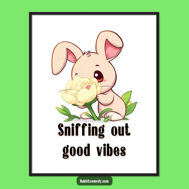 Free Printable Wall Art: Curious Rabbit Sniffing Clover - Downloadable Nature Decor