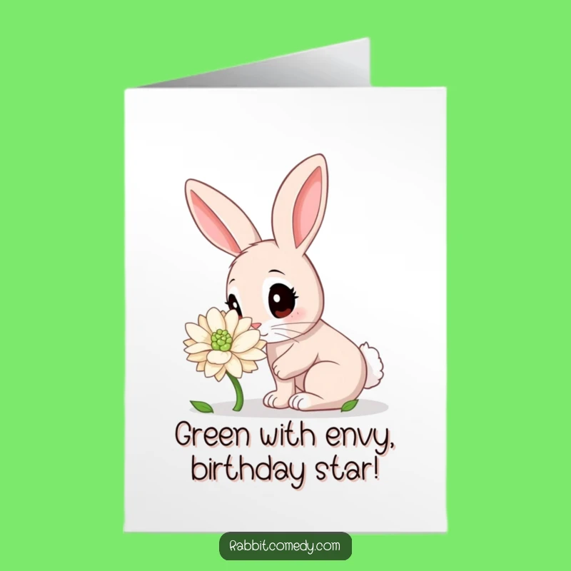 Free Printable Birthday Card: Funny Rabbit Sniffing Clover, Cute Downloadable Gift