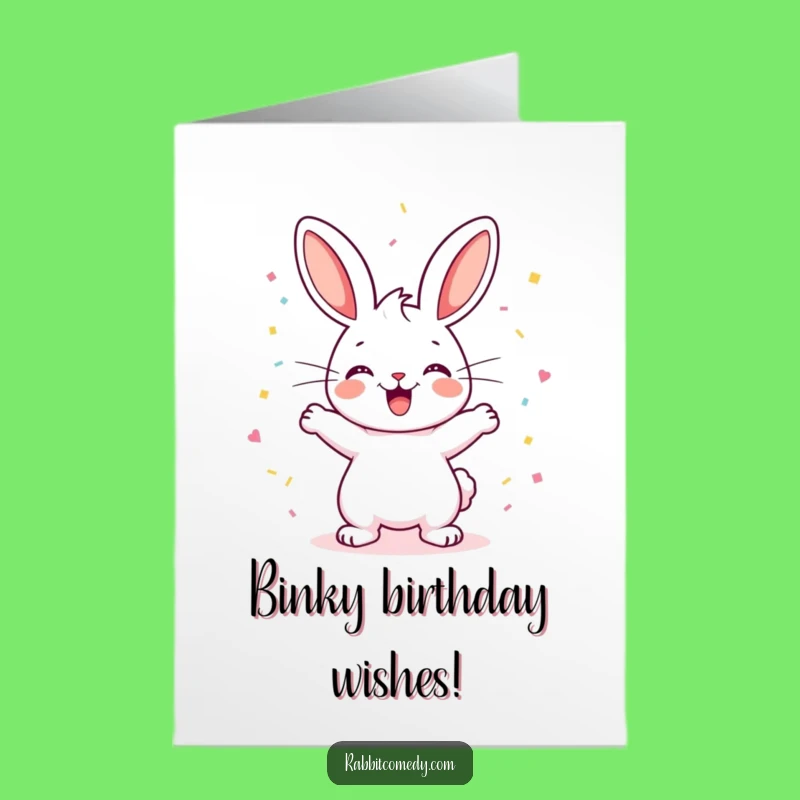 Free Printable Birthday Card: Happy Rabbit Binky & Confetti Downloadable