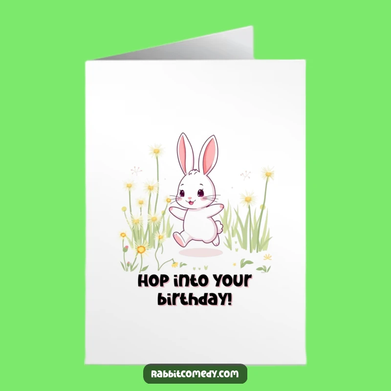 Free Printable Birthday Card: Happy Rabbit Sparkling Dandelions Joyful DIY Gift