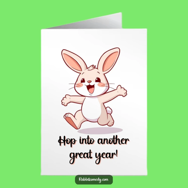 Free Printable Birthday Card: Joyful Hopping Rabbit - Funny Downloadable Gift