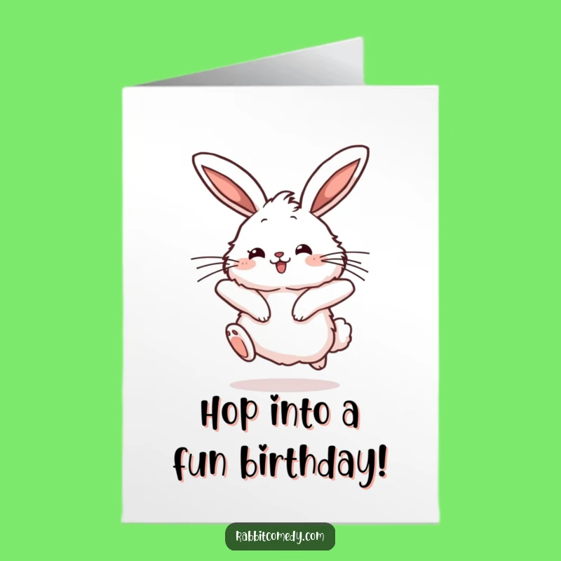 Free Printable Birthday Card: Joyful Rabbit Mid-Hop, Fluffy and Funny Gift
