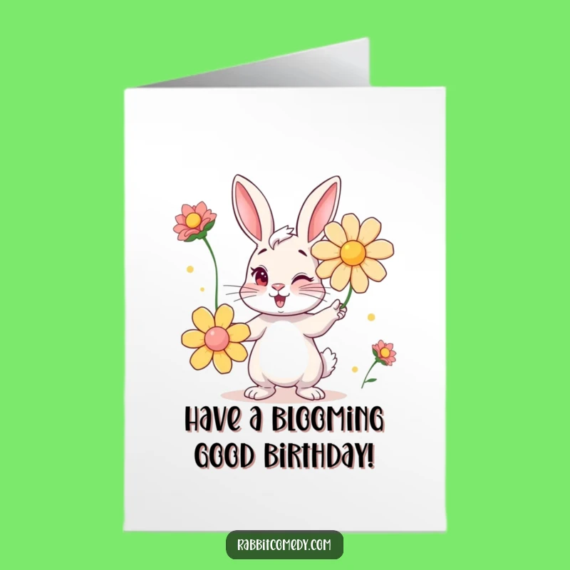 Free Printable Birthday Card: Mischievous Rabbit Flower Juggler Funny Gift