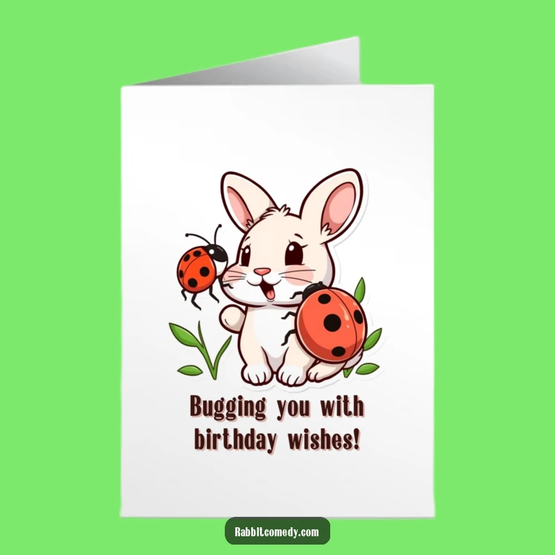 Free Printable Birthday Card: Surprised Rabbit & Ladybug Funny Greeting Downloadable Gift