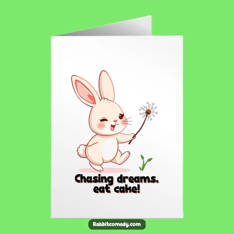 Free Printable Funny Rabbit Birthday Card: Dandelion Chase Fun!