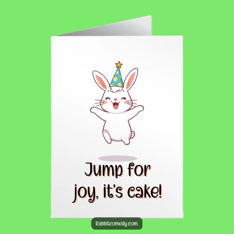 Free Printable Funny Rabbit Birthday Card: Party Hat Jump!