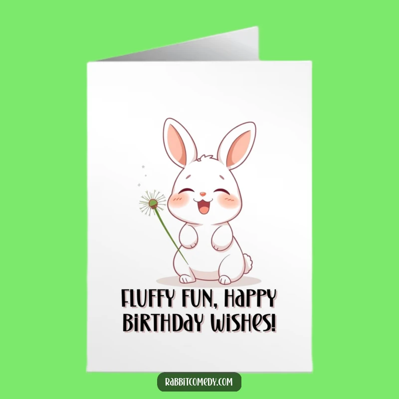 Funny Free Printable Birthday Card: Giggling Rabbit Tickled by Dandelion - Instant Download