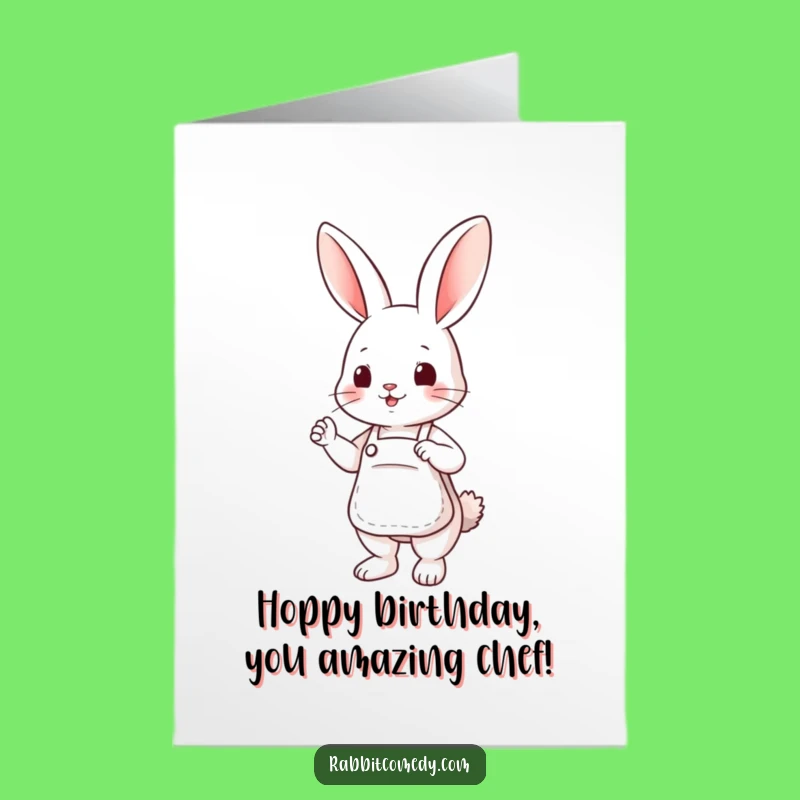Free Printable Funny Birthday Card: Helpful Rabbit Apron Greeting Funny Downloadable Gift