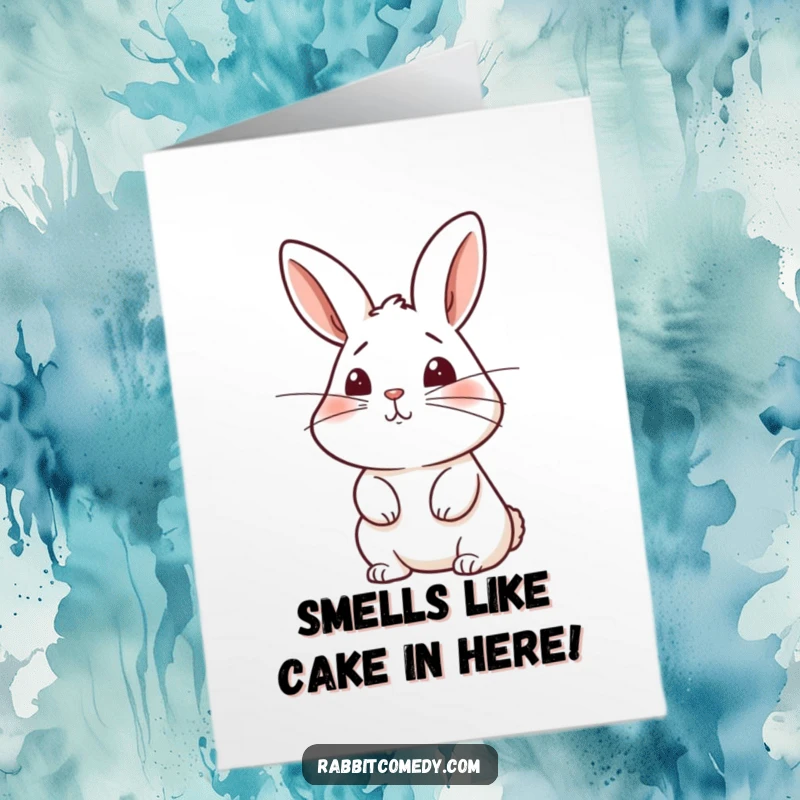 Funny Free Printable Birthday Card: A rabbit with alert, twitching whiskers intently sniffing the air.
