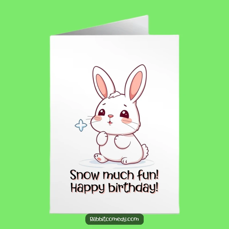 Snowflake Catching Rabbit Birthday Card: Funny Free Printable, Winter Fun Gift