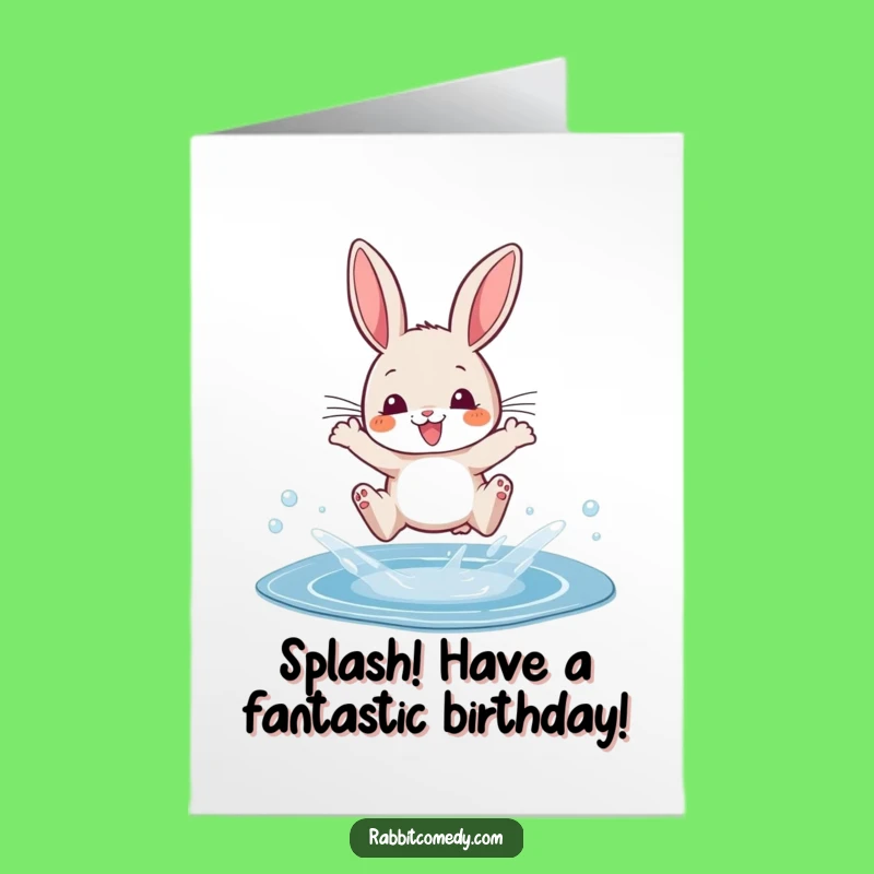Funny Free Printable Birthday Card: Leaping Rabbit Splash, Downloadable Fun Gift