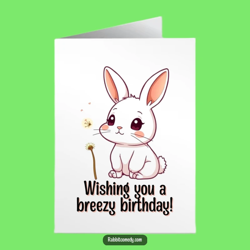 Free Printable Birthday Card: Curious Rabbit Watching Dandelion Seed