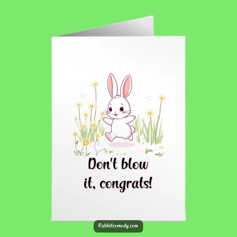 Free Printable Congrats Card: Joyful Rabbit Sparkling Dandelions Downloadable