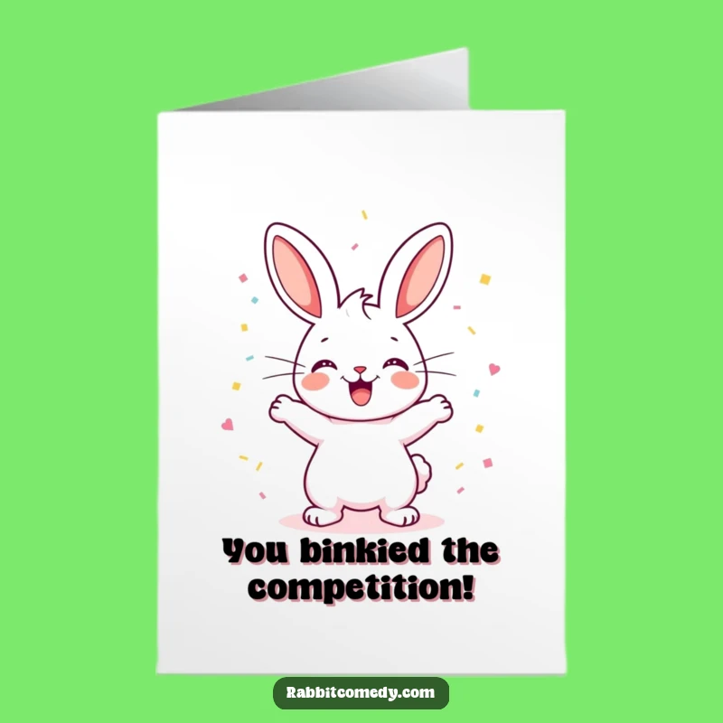 Free Printable Congrats Card: Happy Rabbit Binky & Confetti Downloadable