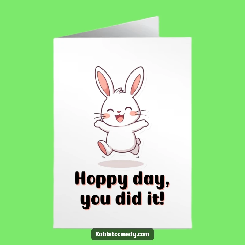 Free Printable Congrats Card: Hopping Rabbit Celebration - Funny Downloadable Gift