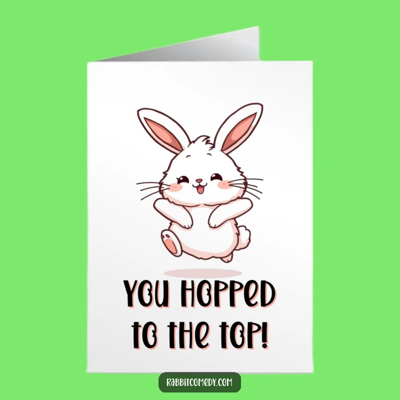 Free Printable Congrats Card: Joyful Rabbit Mid-Hop, Bouncy Celebration