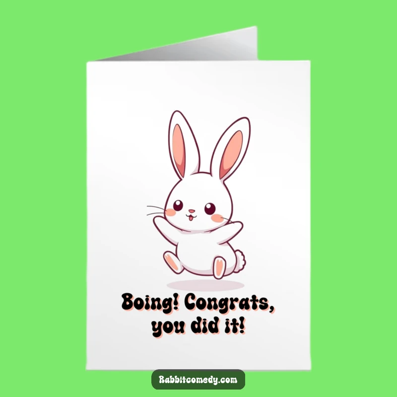 Free Printable Congrats Card: Kawaii Rabbit Bounce - Funny Bunny Achievement Downloadable