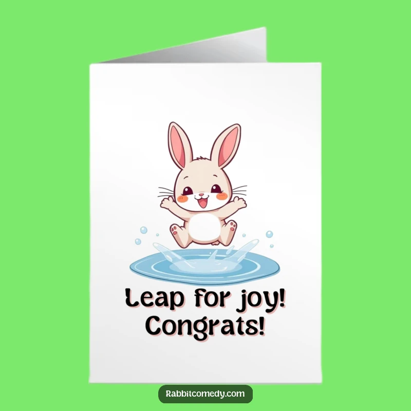 Free Printable Congrats Card: Jumping Rabbit, Splashy Success, Downloadable Joyful Gift