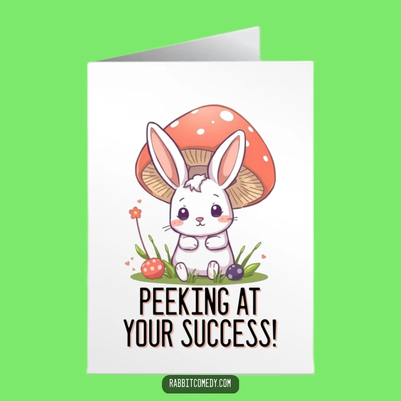 Free Printable Congrats Card: Curious Rabbit Behind Mushroom - Downloadable Gift!