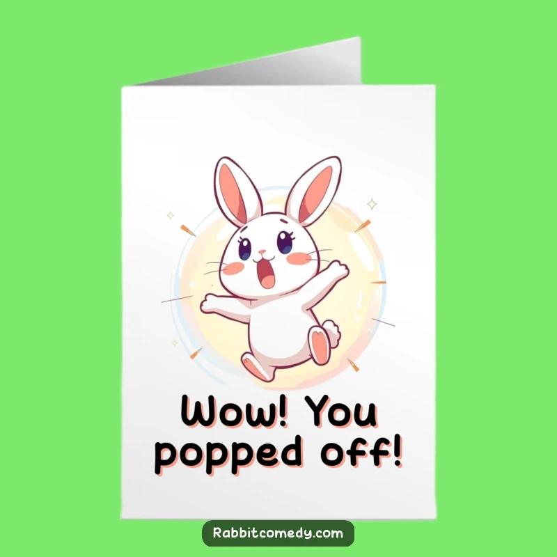Free Printable Congrats Card: Surprised Rabbit & Bursting Bubble Downloadable