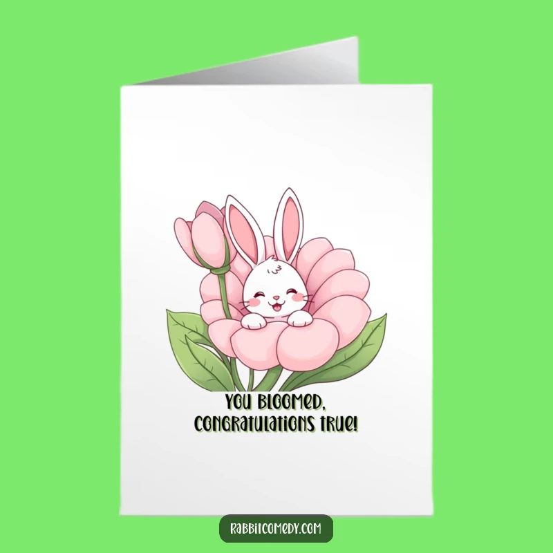 Free Printable Congrats Card: Wiggle Rabbit Flower Downloadable Gift