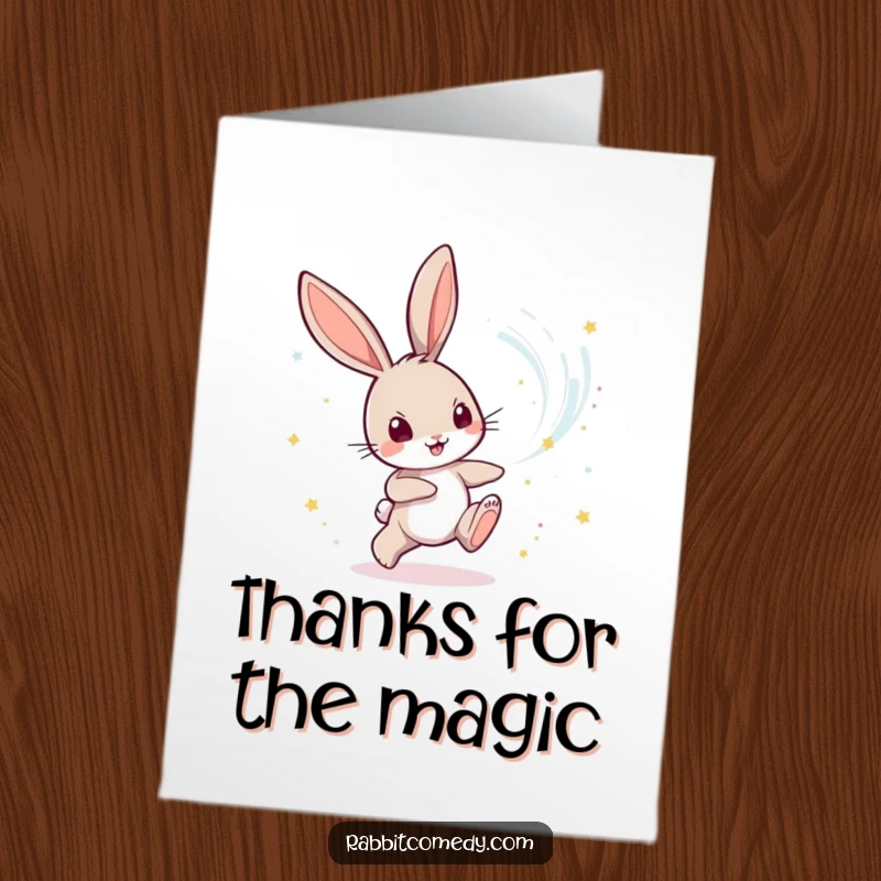Funny Free Printable Thank You Card: A playful rabbit chasing a captivating swirl of sparkling magical dust.