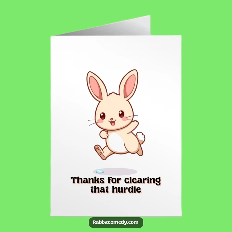 Free Printable Thank You Card: Funny Rabbit Hop Design, Downloadable Gratitude Greeting