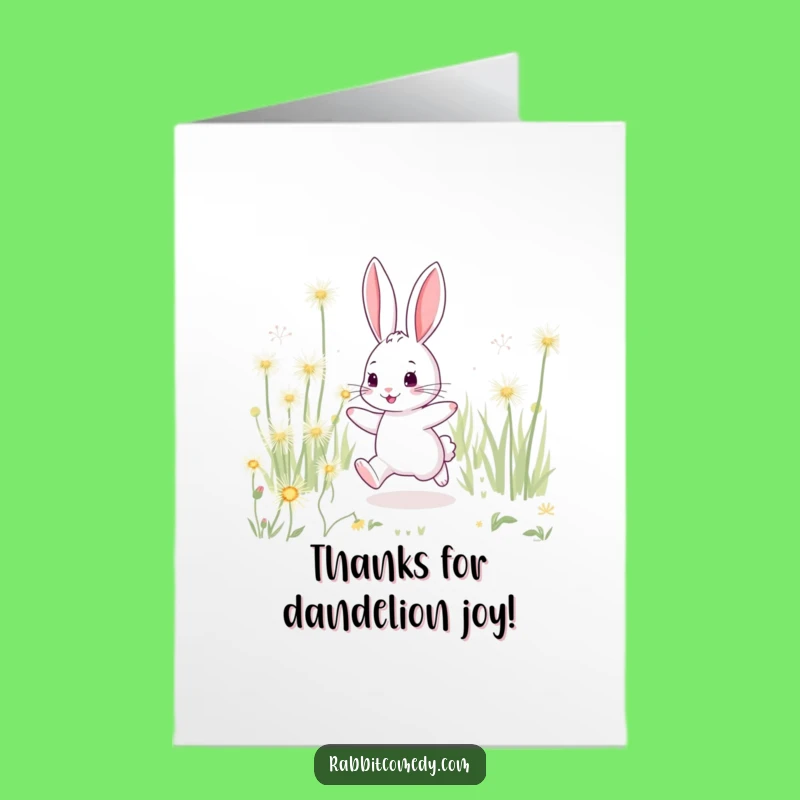 Free Printable Thank You Card: Happy Rabbit Sparkling Dandelions Appreciation
