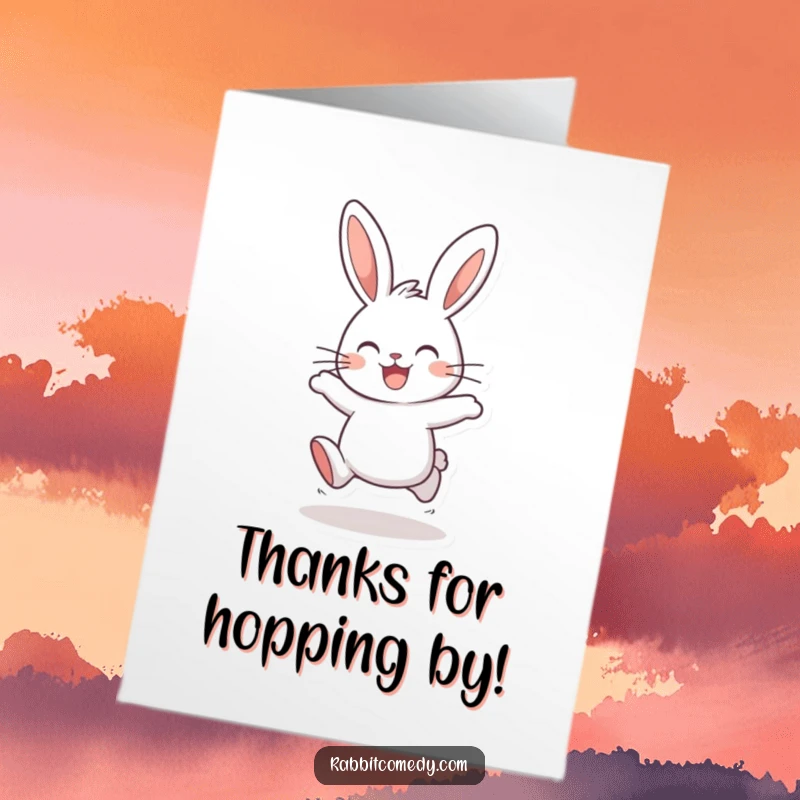 Funny Free Printable Thank You Card: A happy rabbit hops, conveying thanks. Perfect for a downloadable, heartfelt message.