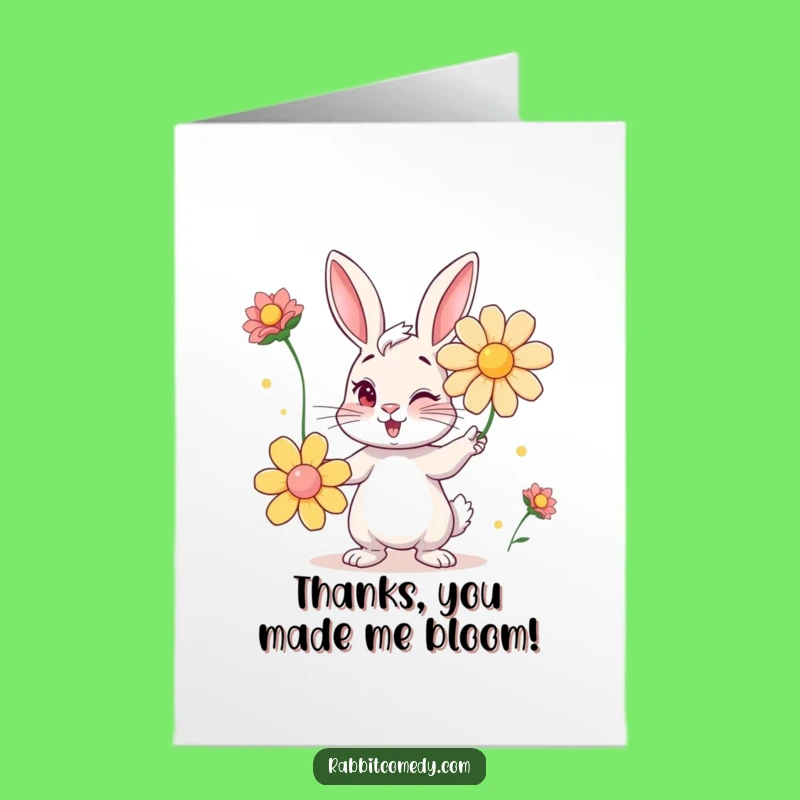 Free Printable Thank You Card: Winking Rabbit Flower Juggling Humor Gift