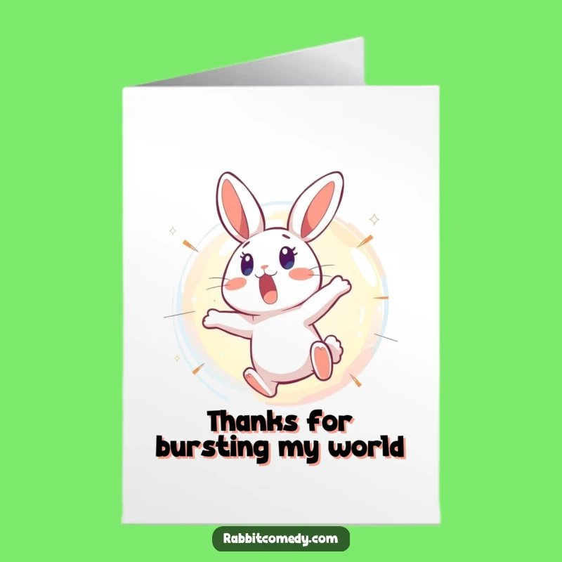 Free Printable Thank You Card: Surprised Rabbit & Bursting Bubble Gift